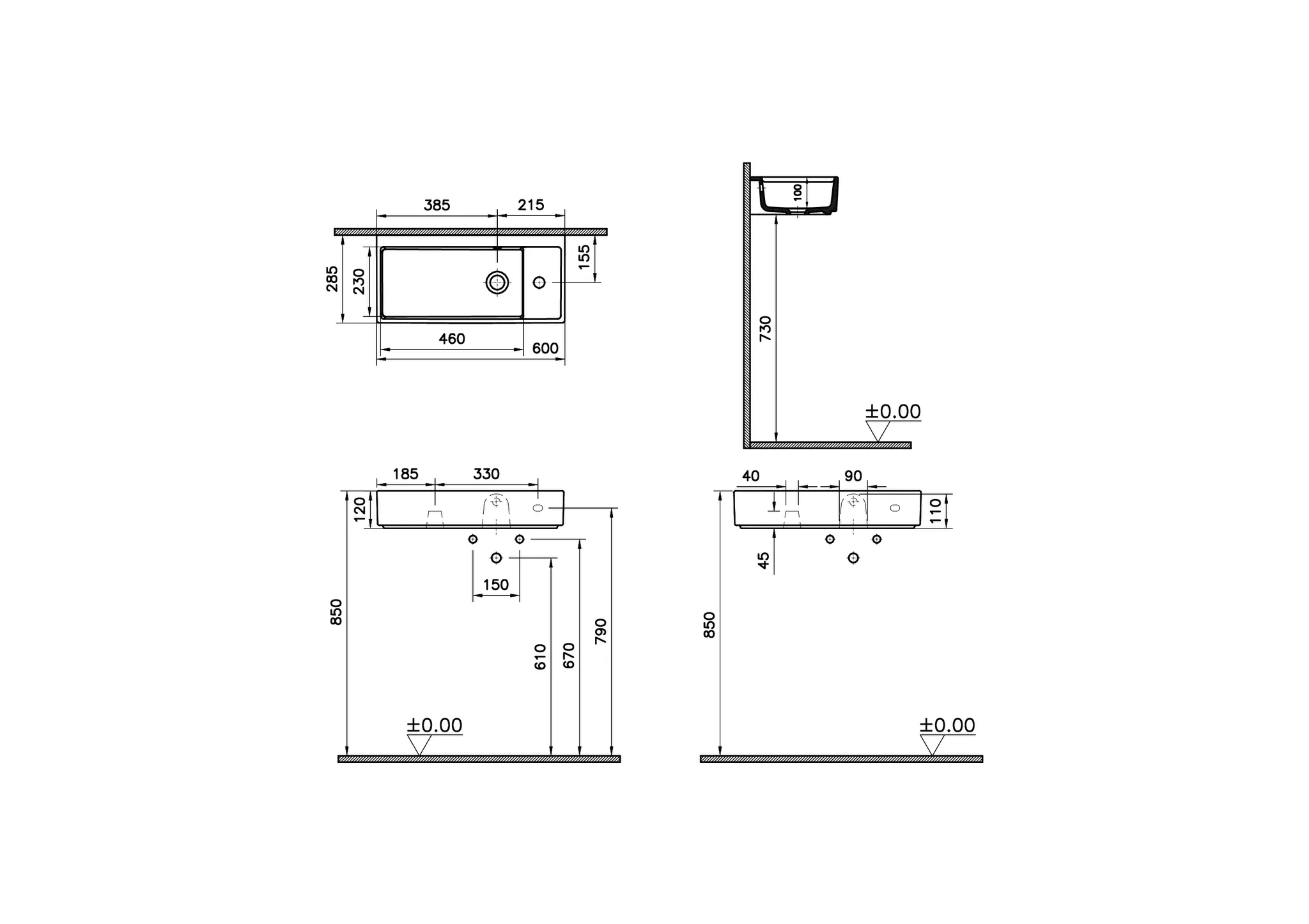 ArchiPlan Waschtisch Compact asymmetrisch 60 x 28 cm rechteckig wandgebunden Becken links Hahnloch rechts mit Überlaufloch Weiß Hochglanz mit Oberflächenveredelung Clean ArchiPlan Waschtisch Compact asymmetrisch 60 x 28 cm rechteckig wandgebunden Becken links Hahnloch rechts mit Überlaufloch Weiß Hochglanz mit Oberflächenveredelung Clean