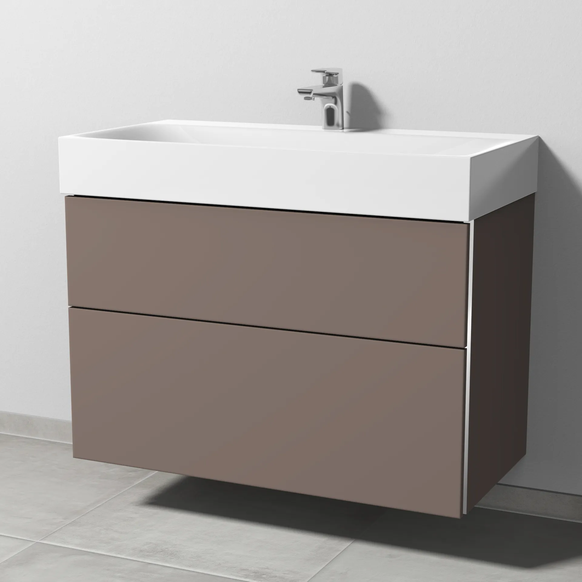 Sanipa Waschtischunterschrank „3way“ passend zu Stahl-Email-Waschtische Silenio von Kaldewei 890 × 582 × 452 mm in Taupe (matt)