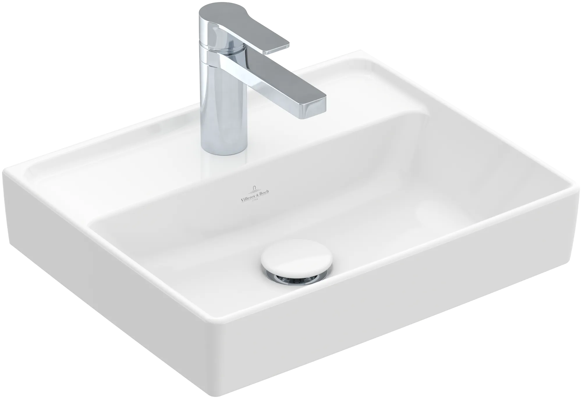 Villeroy & Boch Handwaschbecken aus TitanCeram „Collaro“ 450 × 370 × 150 mm, mit Hahnlochbohrung, Hahnlochposition mittig in Weiß Alpin Villeroy & Boch Handwaschbecken aus TitanCeram „Collaro“ 450 × 370 × 150 mm, mit Hahnlochbohrung, Hahnlochposition mittig in Weiß Alpin