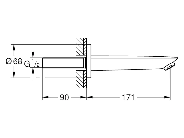 Wanneneinlauf Bau Cosmopolitan 13255_1, Wandmontage Ausladung 171mm, Außengewinde 1/2″, chrom Wanneneinlauf Bau Cosmopolitan 13255_1, Wandmontage Ausladung 171mm, Außengewinde 1/2″, chrom