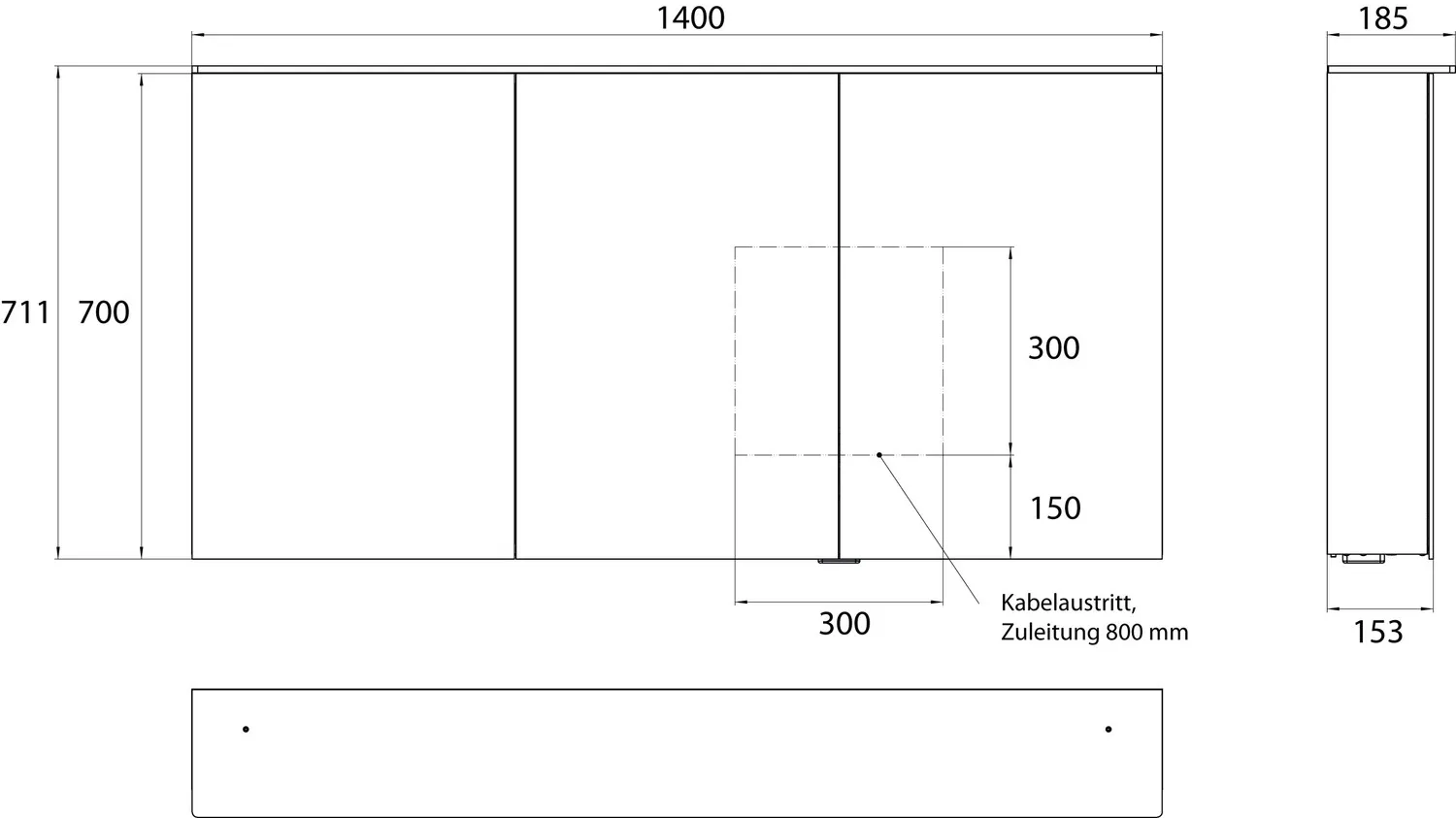 Lichtspiegelschrank pure II Lichtsegel, Aufputz, mit Waschtischbeleuchtung, 3 Türen, 1400mm Lichtspiegelschrank pure II Lichtsegel, Aufputz, mit Waschtischbeleuchtung, 3 Türen, 1400mm