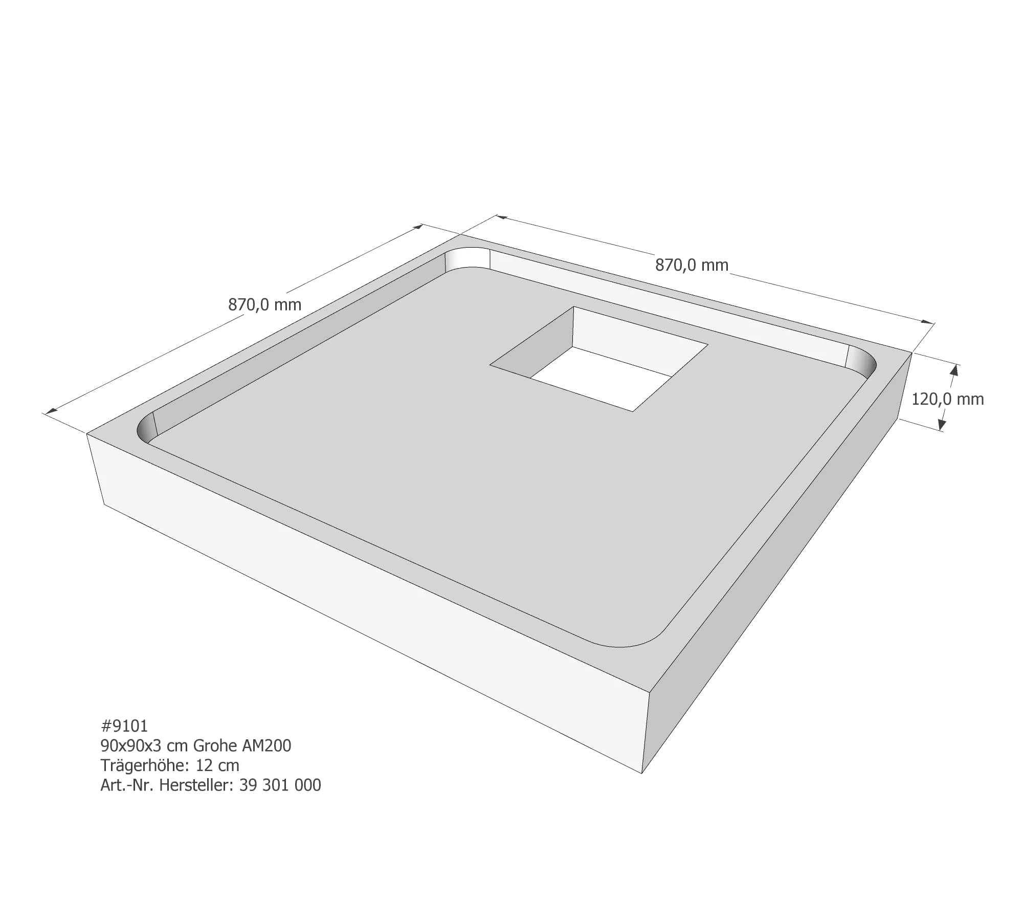 Duschwannenträger für Grohe Acryl Duschwanne 90 × 90 × 3 cm