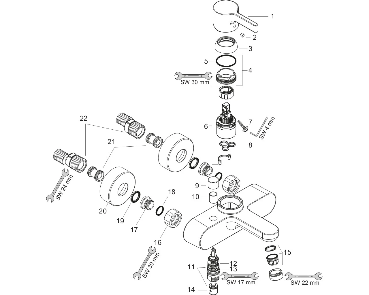 Wannenmischer Aufputz Metris S DN15 chrom