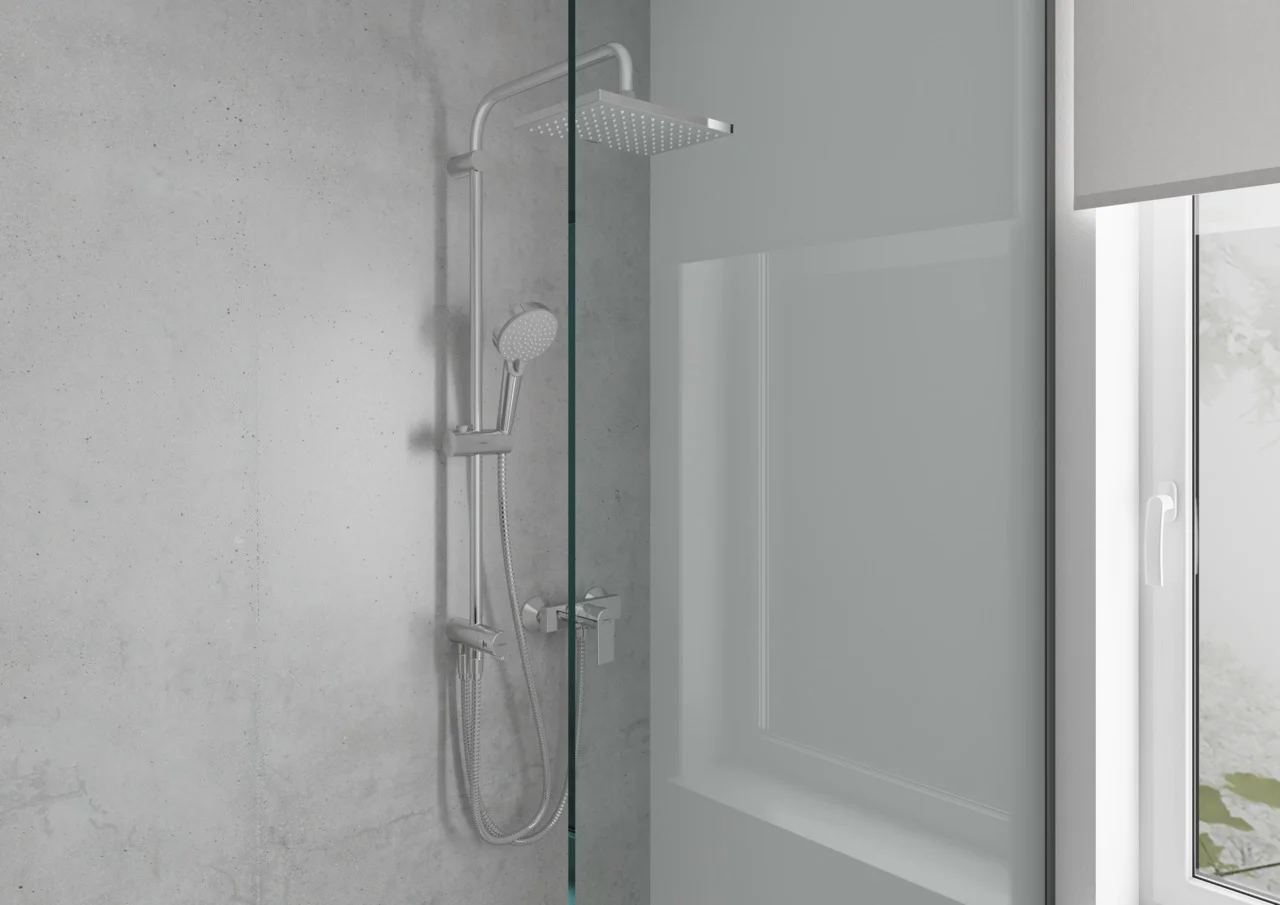 Hansgrohe Vernis Shape Showerpipe 230 1jet Reno Chrom, Aufputzinstallation, 400 mm Brausearmlänge, 80 cm oder 160 cm Metaflex Brauseschlauch