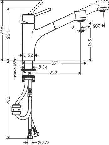 Spültischmischer 170 Talis M52 Ausziehbrause 2jet chrom Spültischmischer 170 Talis M52 Ausziehbrause 2jet chrom