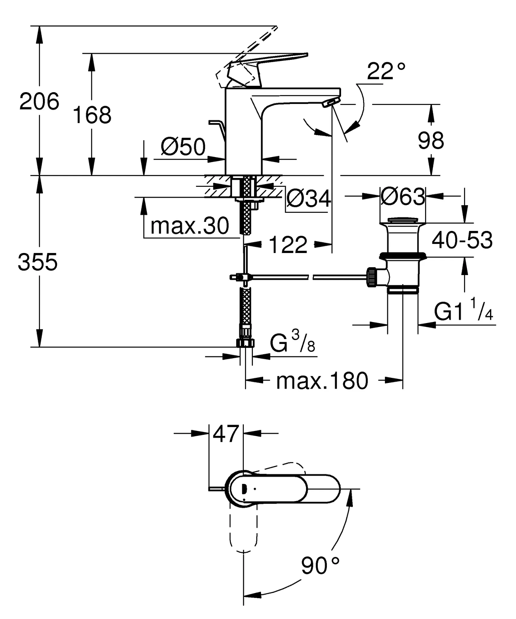 Einhand-Waschtischbatterie Eurosmart Cosmopolitan 23396, M-Size, Einlochmontage, Zugstangen-Ablaufgarnitur 1 1/4″, Energie-Spar-Funktion Mittelstellung kalt, chrom Einhand-Waschtischbatterie Eurosmart Cosmopolitan 23396, M-Size, Einlochmontage, Zugstangen-Ablaufgarnitur 1 1/4″, Energie-Spar-Funktion Mittelstellung kalt, chrom