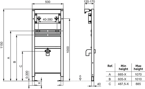 Ideal Standard Vorwand-/Einbauelement für Waschtisch „ProSys“ 115 × 50 × 12 cm Ideal Standard Vorwand-/Einbauelement für Waschtisch „ProSys“ 115 × 50 × 12 cm