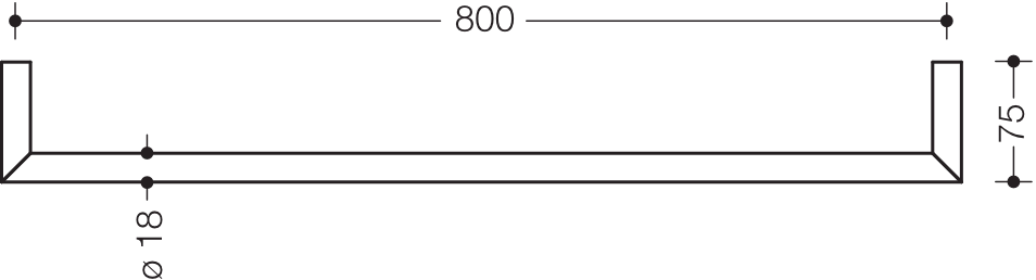 Badetuchhalter, Edelstahl, PVD, Achsmaß 800 mm, Tiefe 75 mm, Durchmesser 18 mm, in Farbe CK (messing glänzend)