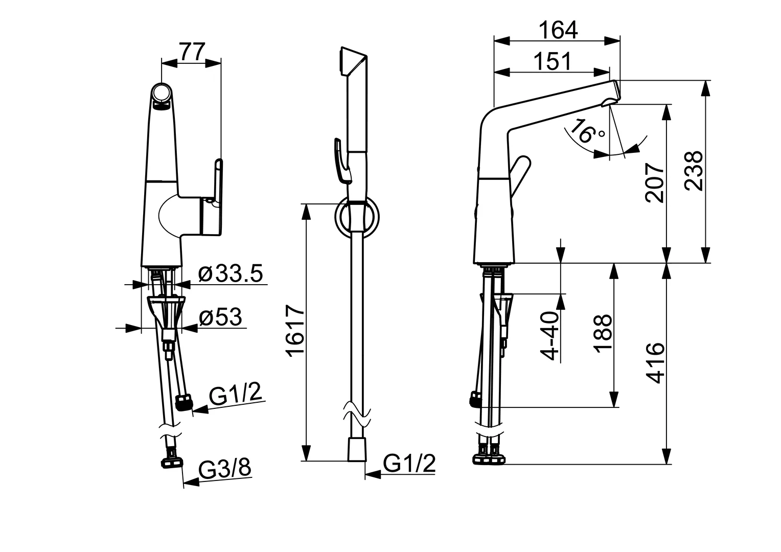 HansaDESIGNO Style Waschtischarmatur, Einhebelmischer, Chrom, DN15, 151 mm Ausladung