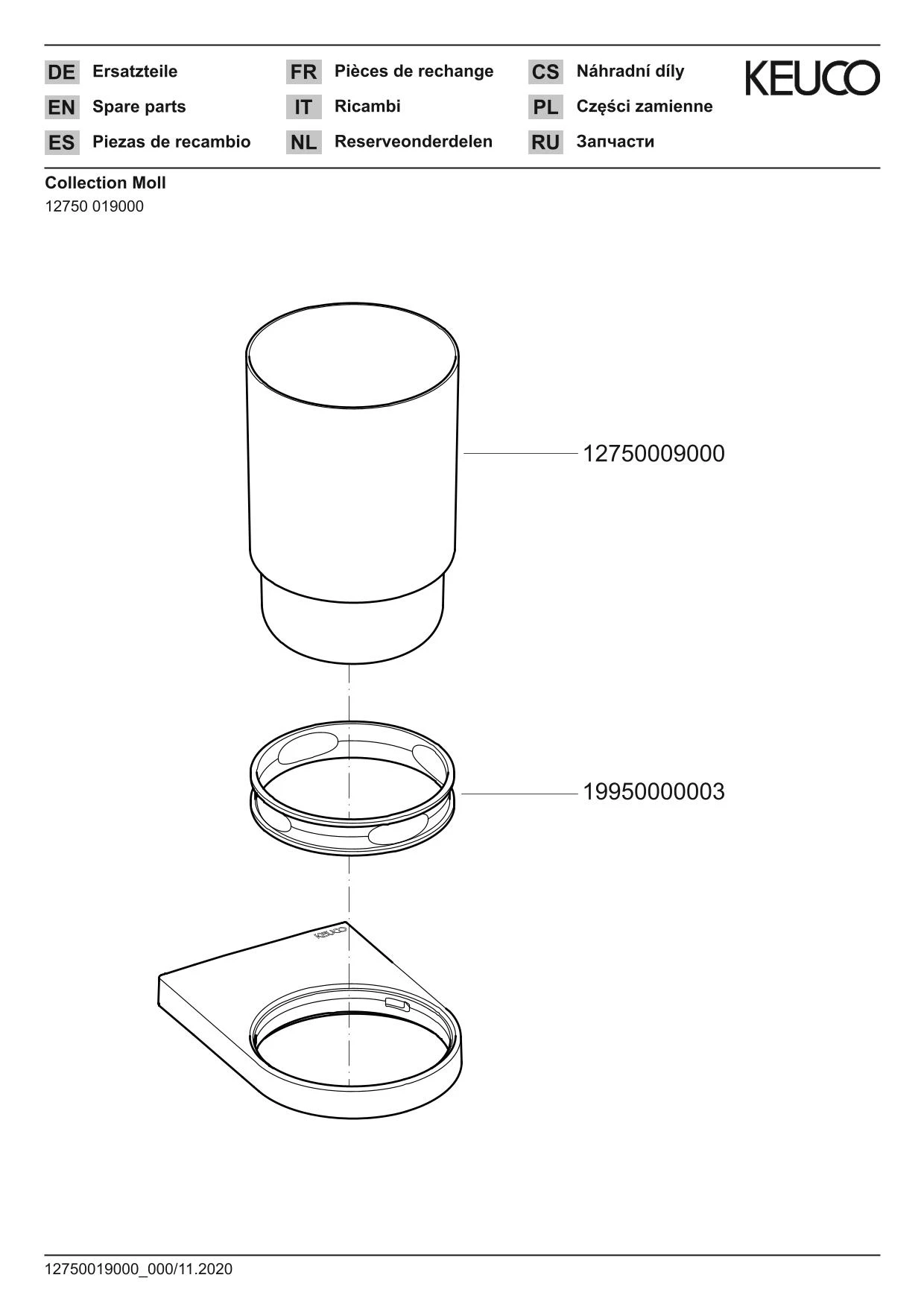 Collection Moll 12750019000 Glashalter mit Echtkristall-Glas verchromt