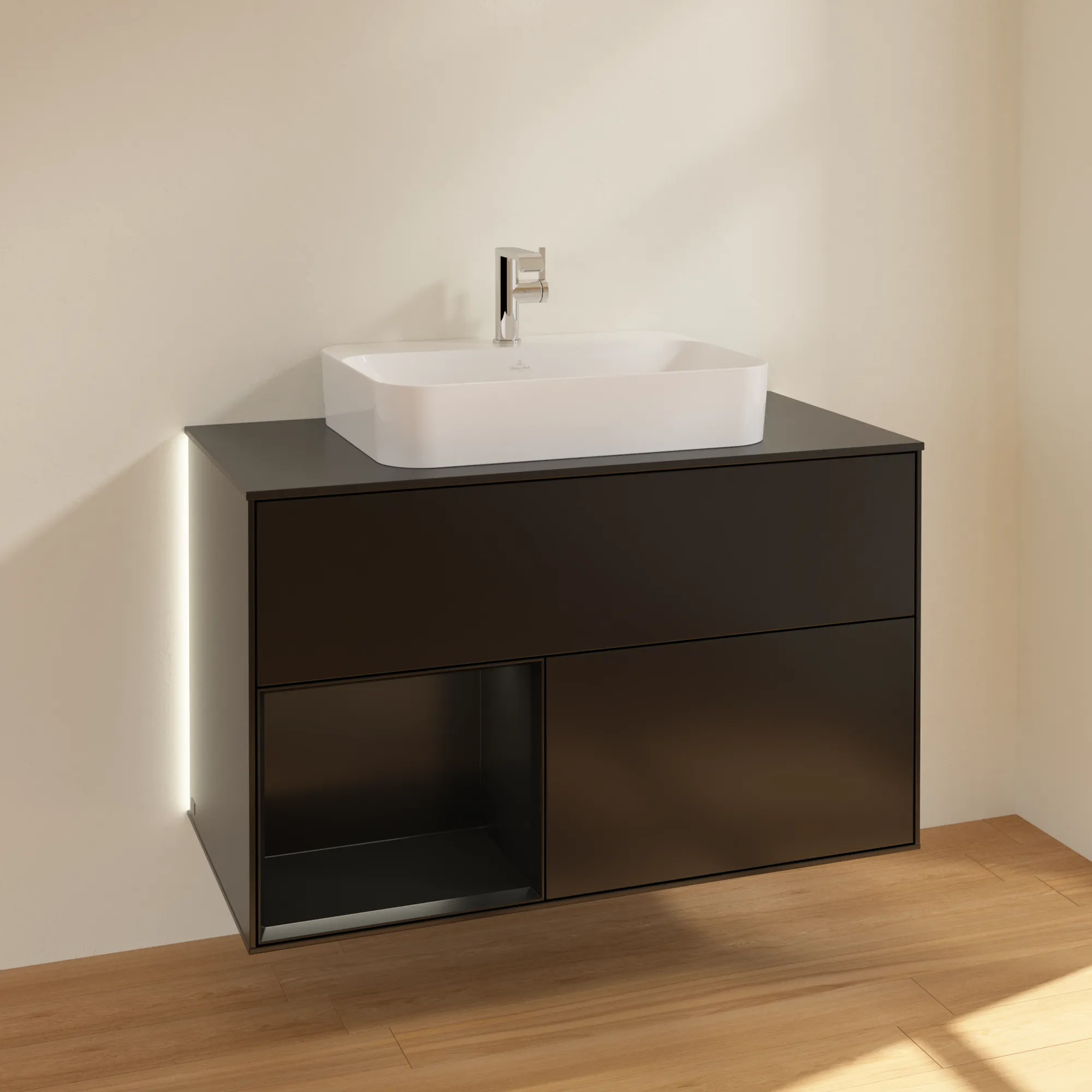 Villeroy & Boch Waschbeckenunterschrank Finion G36, 1000x603x501 mm, Black Matt Lacquer, mit Beleuchtung und SoftClosing