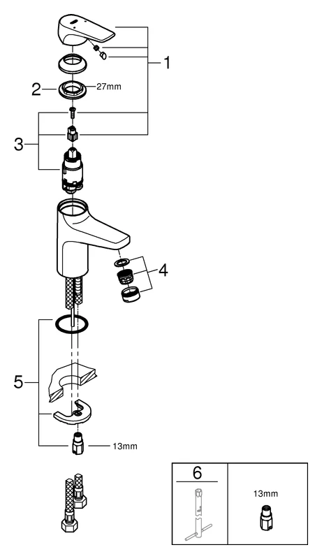 Einhand-Waschtischbatterie BauFlow 23752, Einlochmontage, glatter Körper, S-Size, chrom