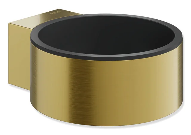 HEWI Föhnhalter System 900, PVD-beschichtet, Einsatz schwarz matt, Wandmontage, Farbe Gold gebürstet, Maße: 78 x 37 x 104 mm