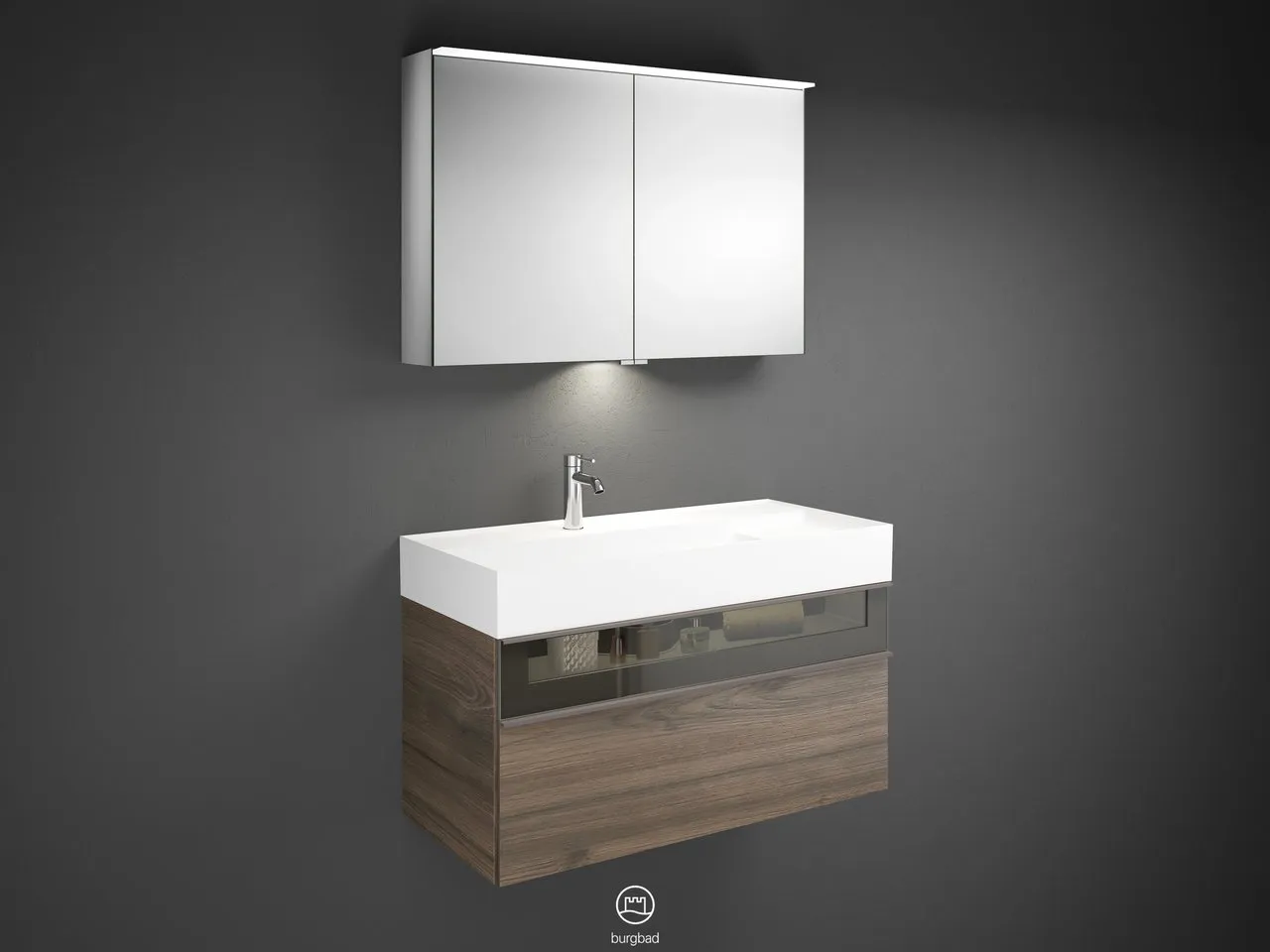 burgbad Yumo SFLA102 Badmöbelset Spiegelschrank mit Mineralguss-Waschtisch burgbad Yumo SFLA102 Badmöbelset Spiegelschrank mit Mineralguss-Waschtisch