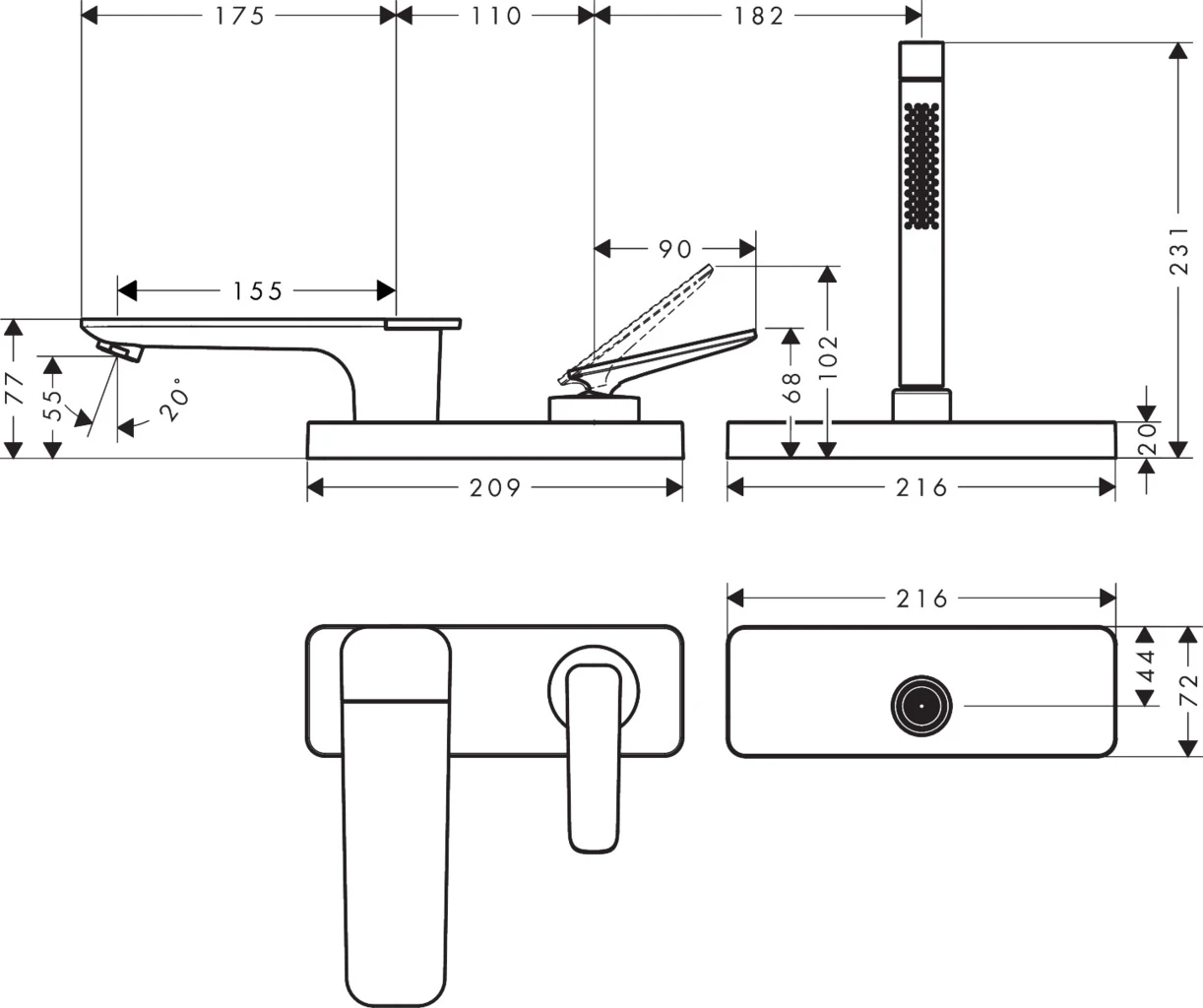 Hansgrohe Unterputz-Armatur „Axor Citterio C“ Ausladung 0 mm in Polished Black Chrome