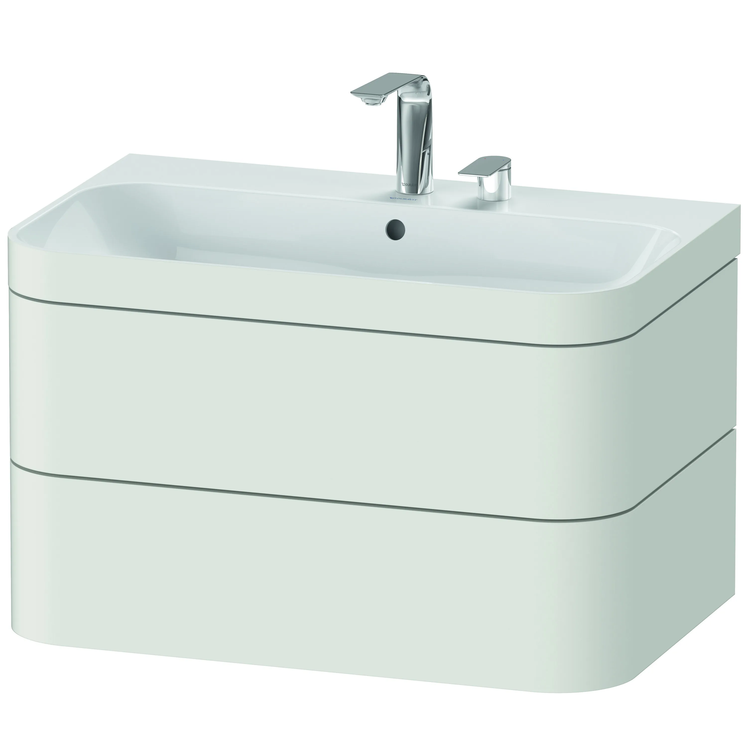 Duravit Waschtischunterschrank c-bonded Set wandhängend „Happy D.2 Plus“ 775 × 480 × 490 mm Nordic Weiß Seidenmatt, mit Hahnlochbohrung