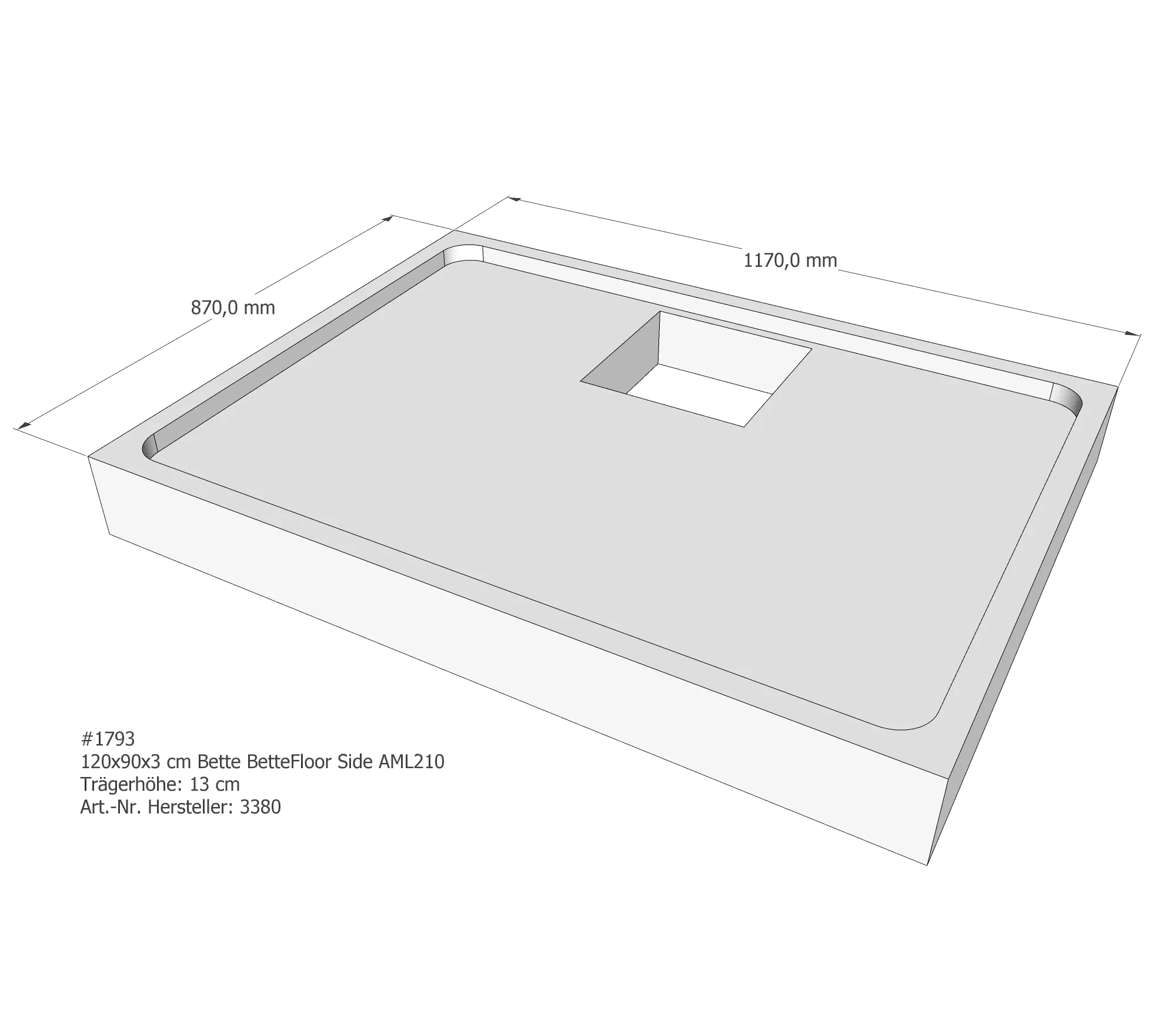 Duschwannenträger für Bette Floor Side 120 × 90 × 3 cm Breite: 90 cm / Länge: 120 cm