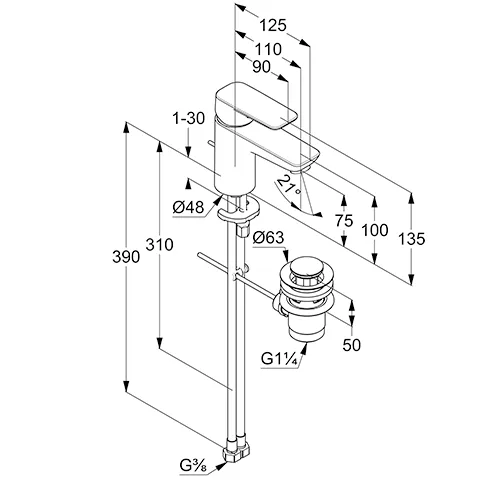 Kludi PURE&STYLE Waschtisch-EHM 75 m. Metallablaufg. chrom