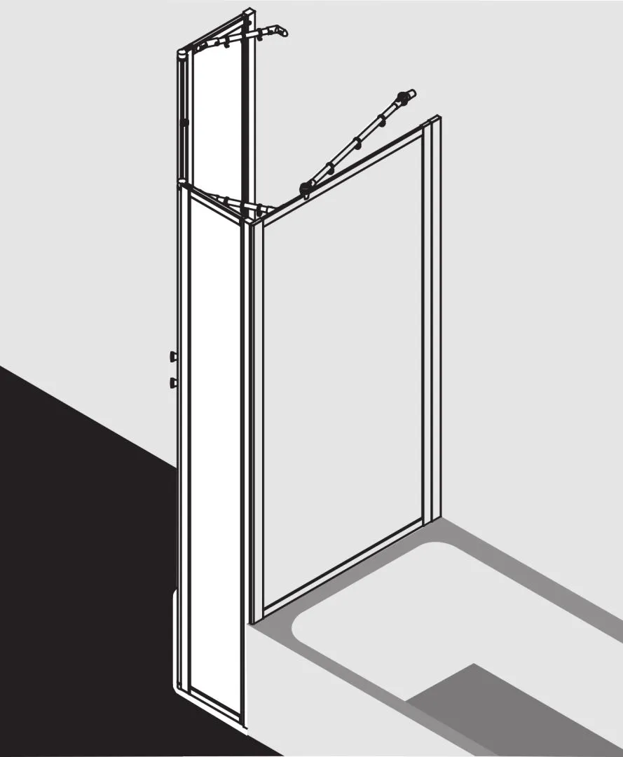 Kermi Duschdesign Fünfeck-Duschkabine mit Pendeltüren mit Festfeldern „NOVA 2000“ Glas Kerolan Fontana, Profile Silber Mattglanz, Anschlag links und rechts, Drehtür zweiteilig BV: 775 - 800 mm WE: 785 - 810 mm H: 1850 mm
