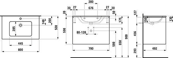 Laufen Badmöbelset inkl. Waschtisch „PRO S“ 800 × 500 × 610 mm