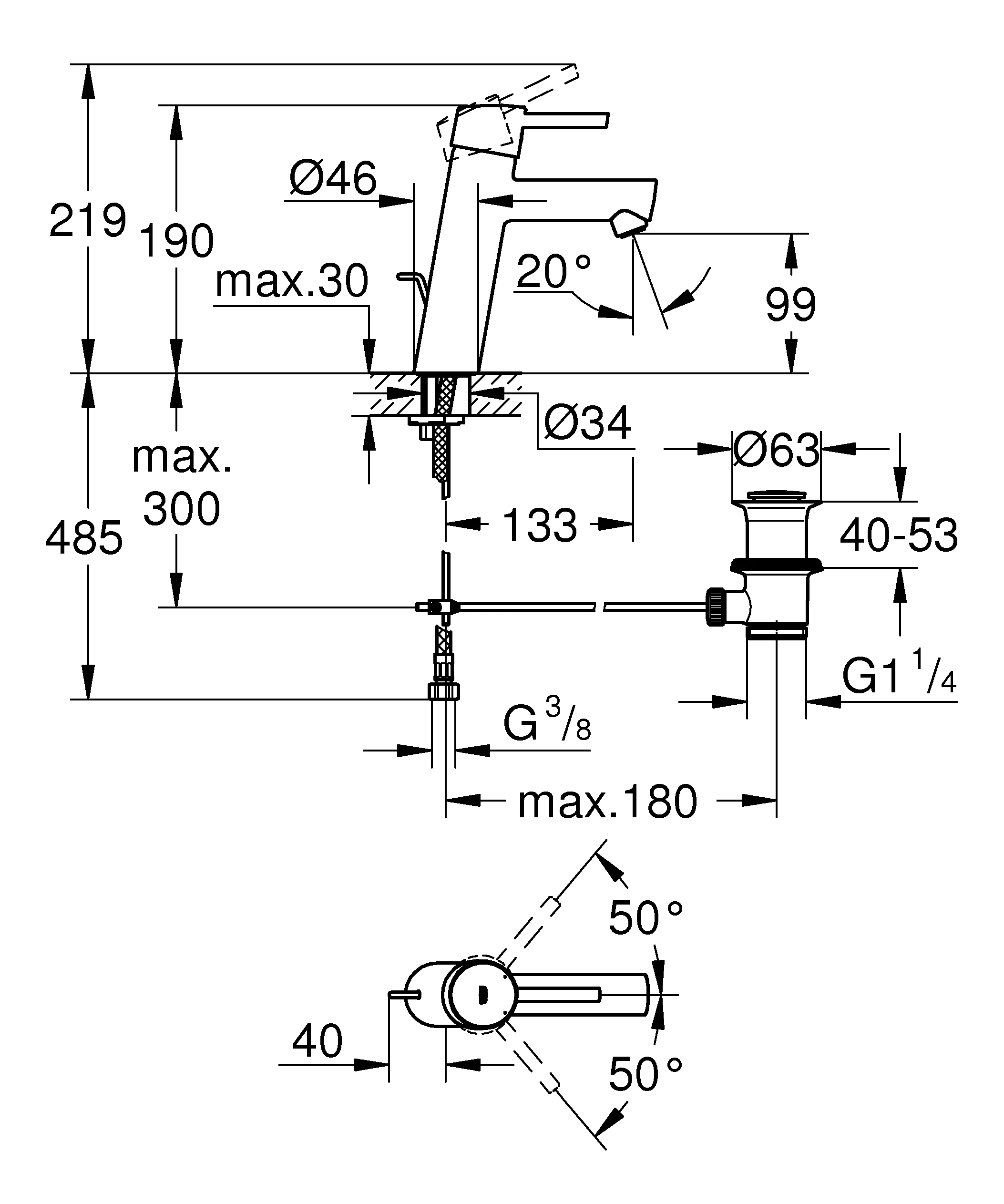 Einhand-Waschtischbatterie Concetto 23450_1, M-Size, Einlochmontage, Zugstangen-Ablaufgarnitur 1 1/4'', chrom