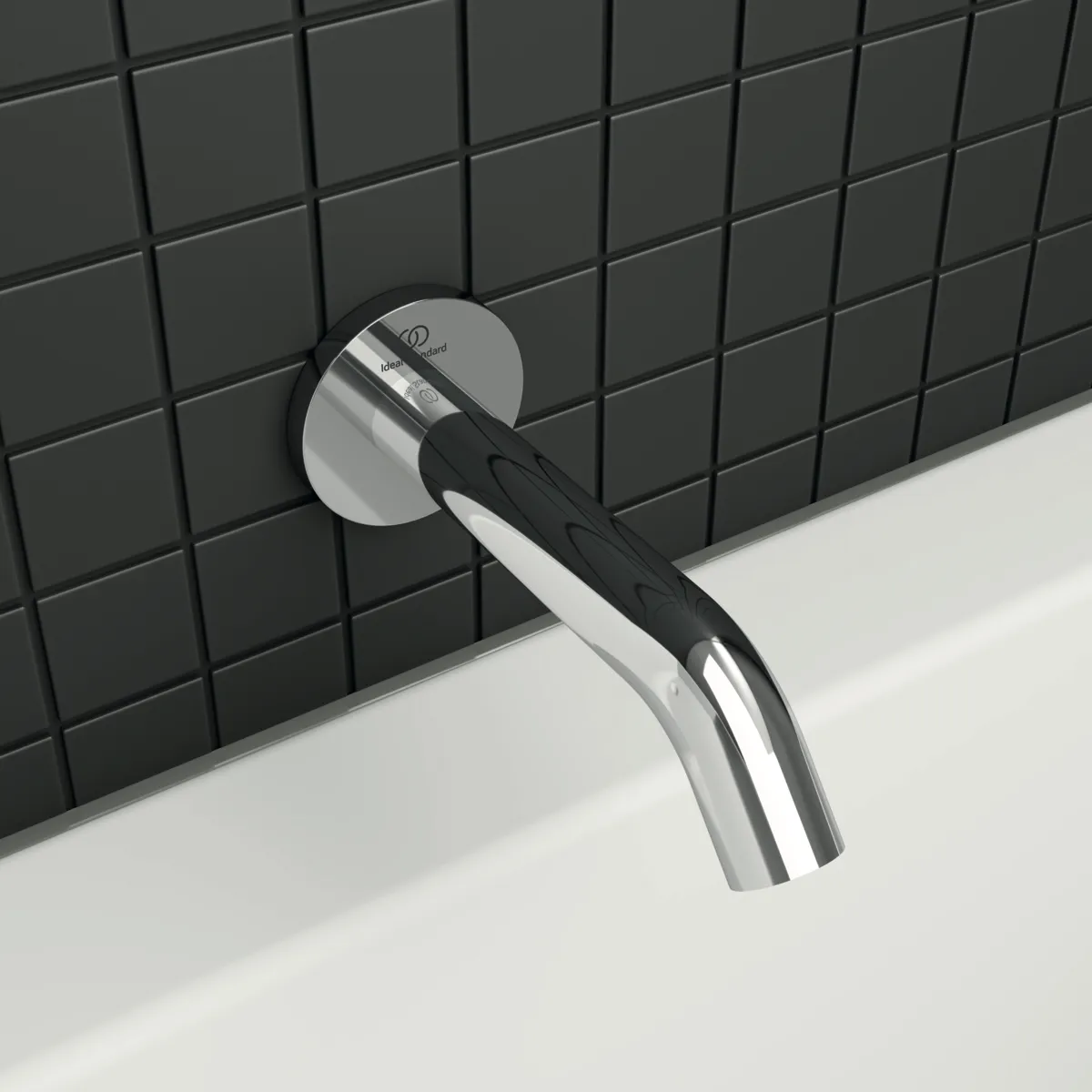 Wandauslauf Joy, Ausladung 160mm, mit runder Rosette, Brushed Gold Wandauslauf Joy, Ausladung 160mm, mit runder Rosette, Brushed Gold