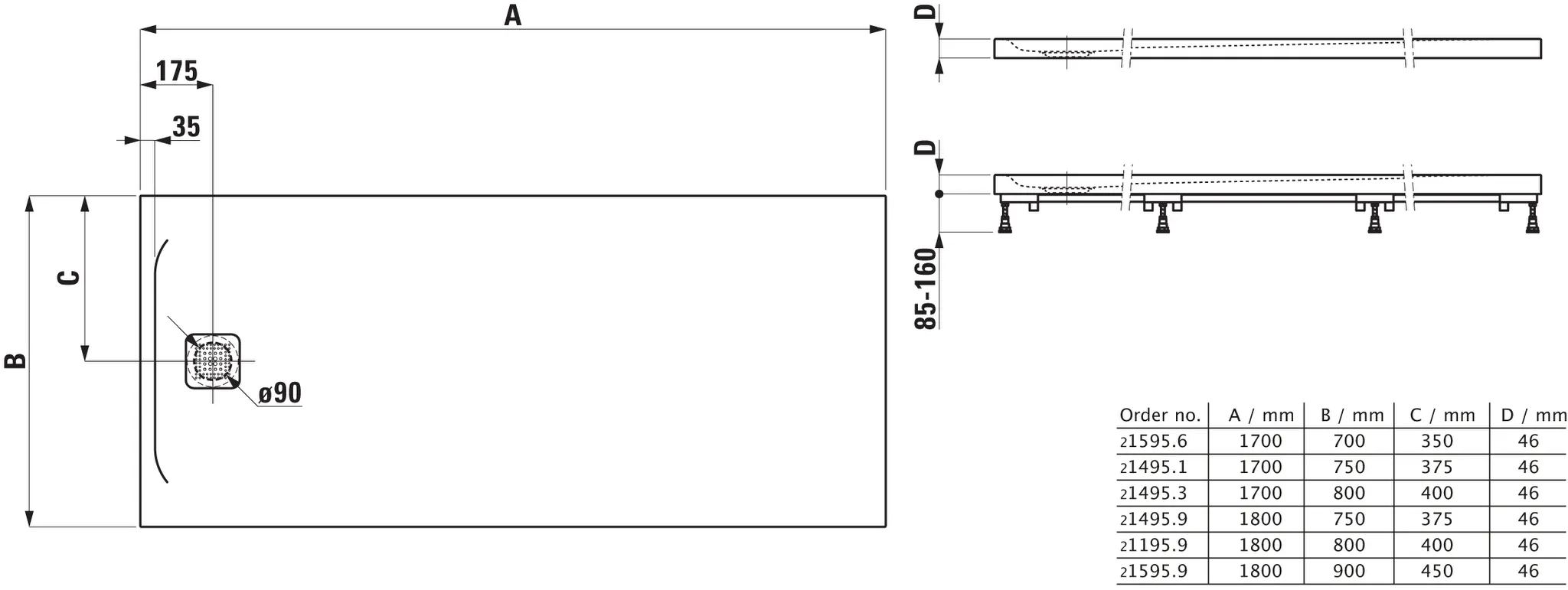Laufen rechteck Duschwanne „Pro“ Ablauf kurze Seite 1800 × 900 mm ohne Oberflächenbeschichtung, ohne Oberflächenveredelung, in Anthrazit Laufen rechteck Duschwanne „Pro“ Ablauf kurze Seite 1800 × 900 mm ohne Oberflächenbeschichtung, ohne Oberflächenveredelung, in Anthrazit