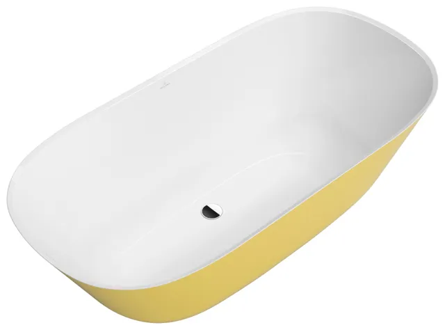 Villeroy & Boch Badewanne „Theano“ freistehend oval 155 × 75 cm, Fußablauf in Stone White / Colour On Demand