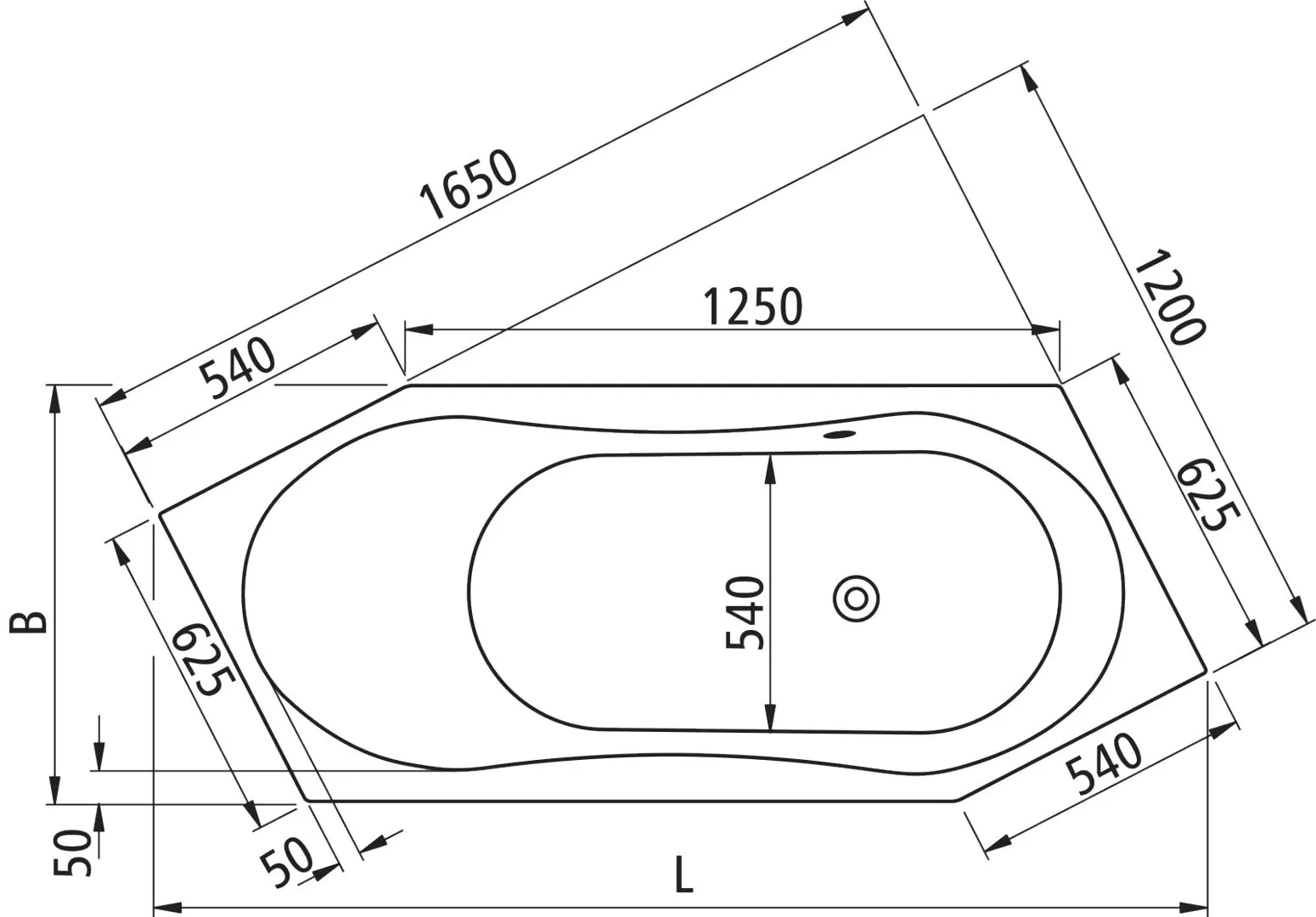 Kermi Duschdesign LIVORO VL1 Sechseckbadewanne asymmetrisch 2020x800 mm weiß