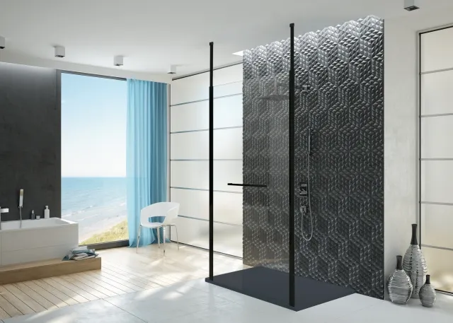 Hoesch Muna Duschabtrennung Vorwand 1400 Everclean, Haltestange Schwarz Hoesch Muna Duschabtrennung Vorwand 1400 Everclean, Haltestange Schwarz