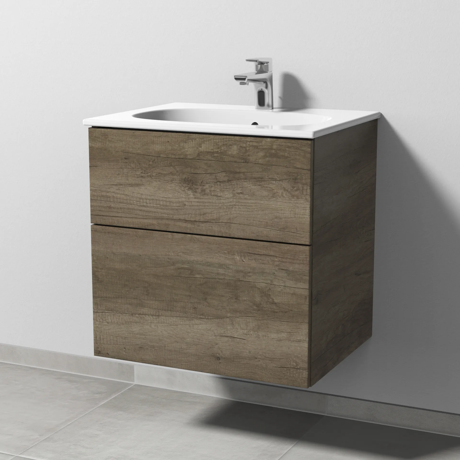 Sanipa Waschtischunterschrank „3way“ passend zu Keramik-Waschtische Acanto Slim von Geberit 580 × 582 × 467 mm in Eiche Nebraska