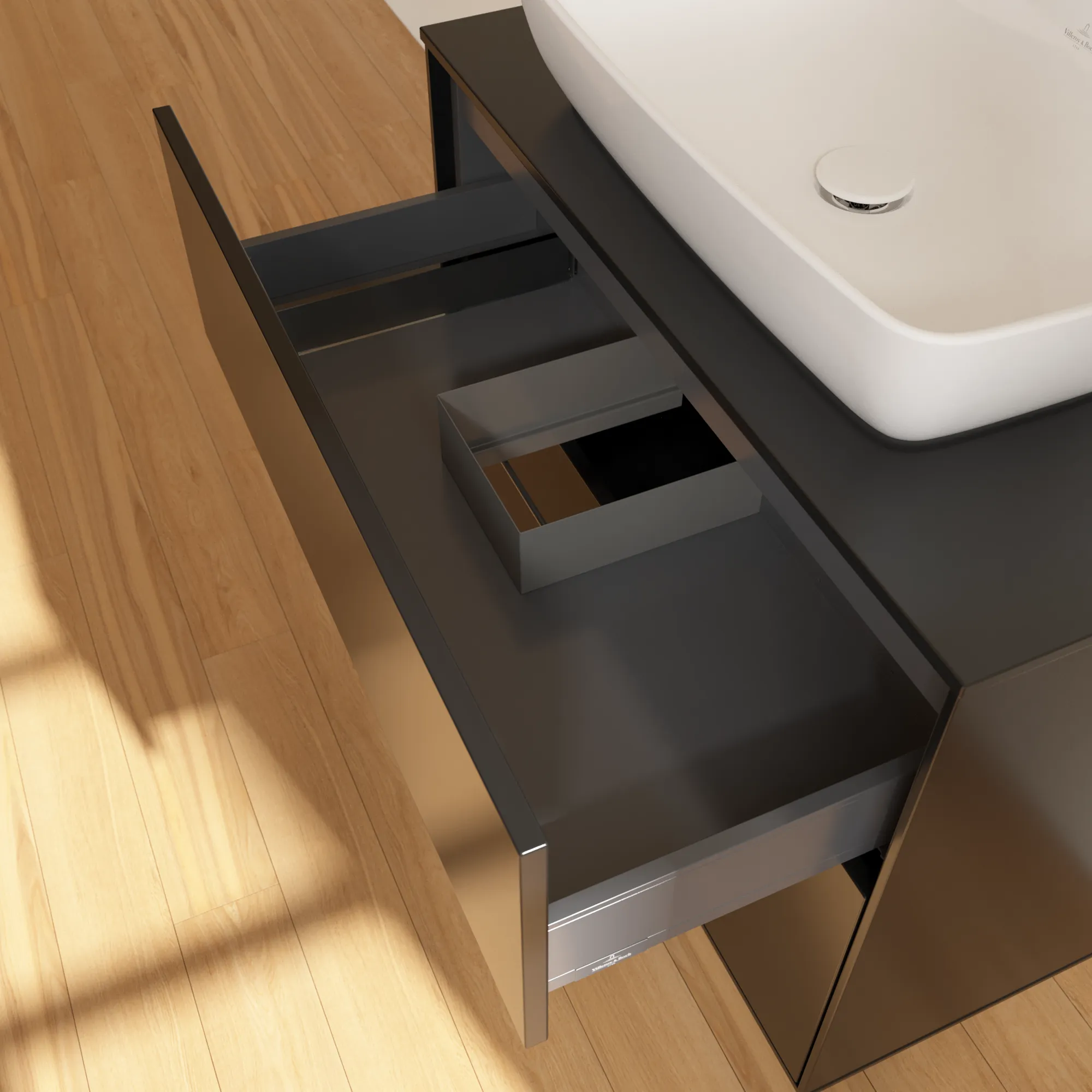 Villeroy & Boch Waschbeckenunterschrank Finion F75, 800 x 603 x 501 mm, Black Matt Lacquer, mit SoftClosing und Push-to-open Funktion