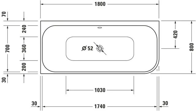 Duravit Badewanne „Happy D.2“ vorwand rechteck 180 × 80 cm, links