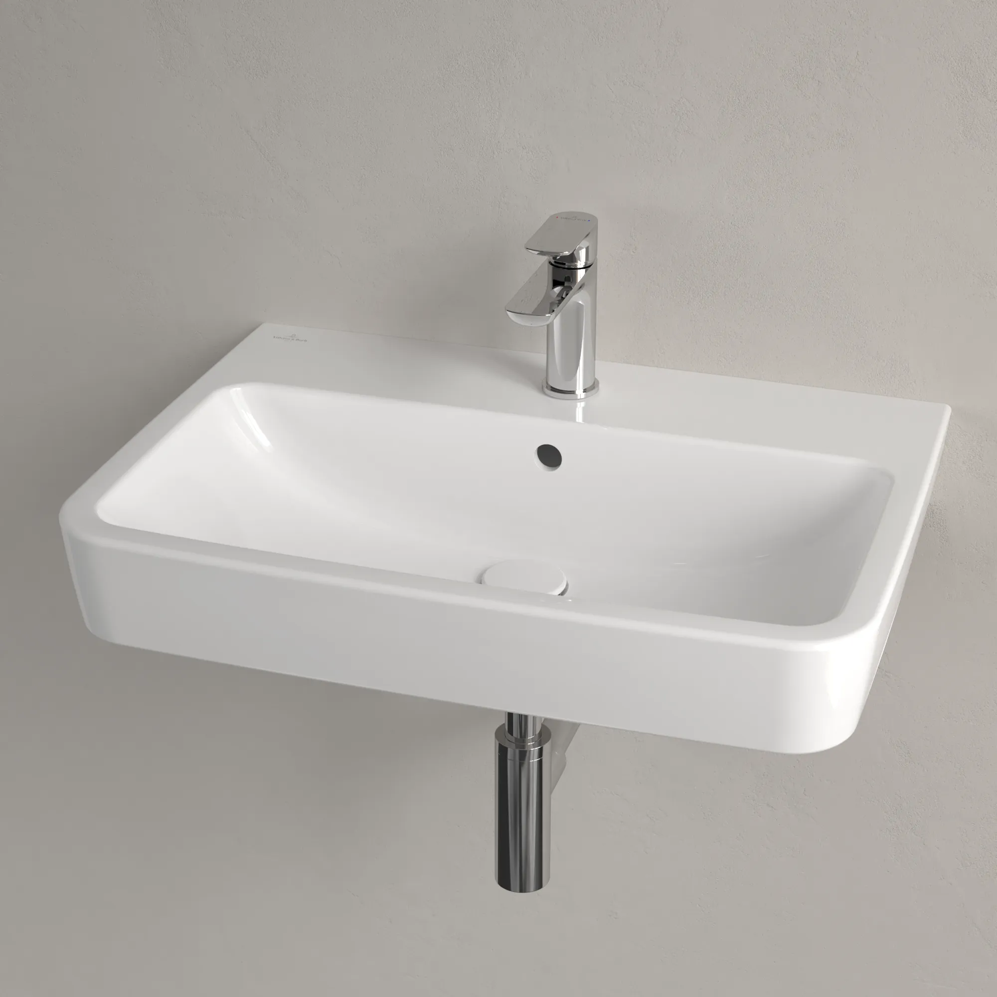 Villeroy & Boch Einbau-/Aufsatz Wandwaschtisch geschliffen „O.novo“ 650 × 460 × 175 mm, für Becken mittig, mit Hahnlochbohrung, Hahnlochposition mittig in Weiß Alpin