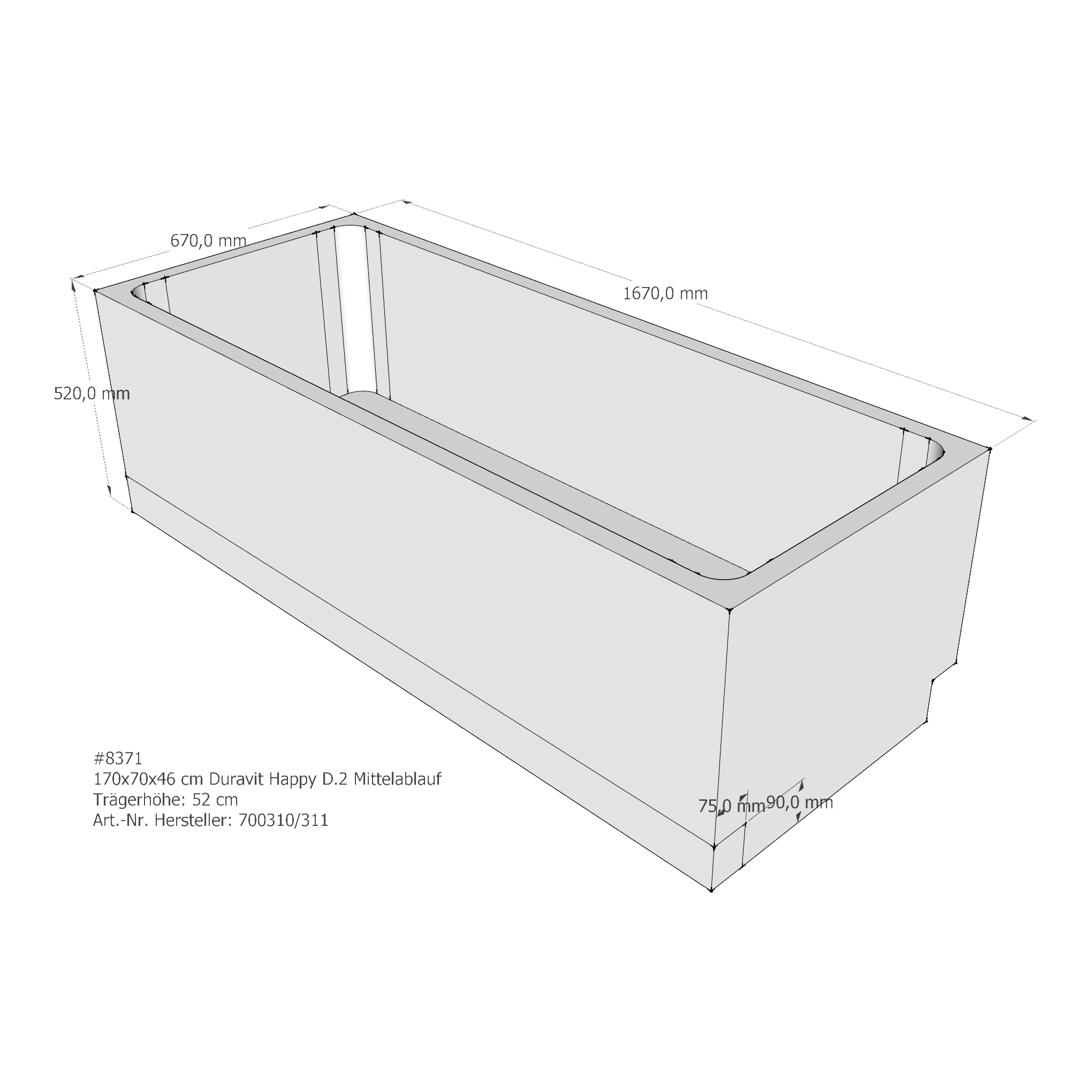 Badewannenträger für Duravit Happy D.2 170 × 70 × 46 cm