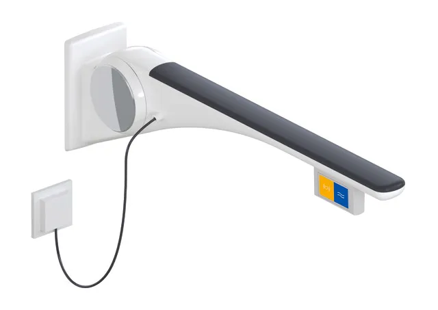 HEWI Stützklappgriff Basic LifeSystem, rechts, 900 mm Ausladung, Signalweiß hochglanz mit Anthrazit matt Griffpad
