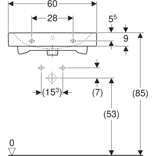 Wandwaschtisch „iCon“, rechteckig 60 × 48,5 cm in weiß alpin