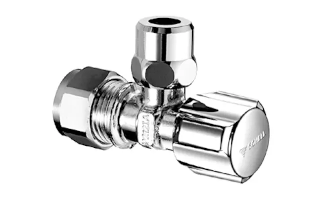 Eckventil mit Regulierfunktion COMFORT, COMFORT-Griff, Messing-Klemmring-Verschraubung Ø 15 (DN 15 G 1/2 AG), Ø 10 mm (DN 10 G 3/8 AG), chrom