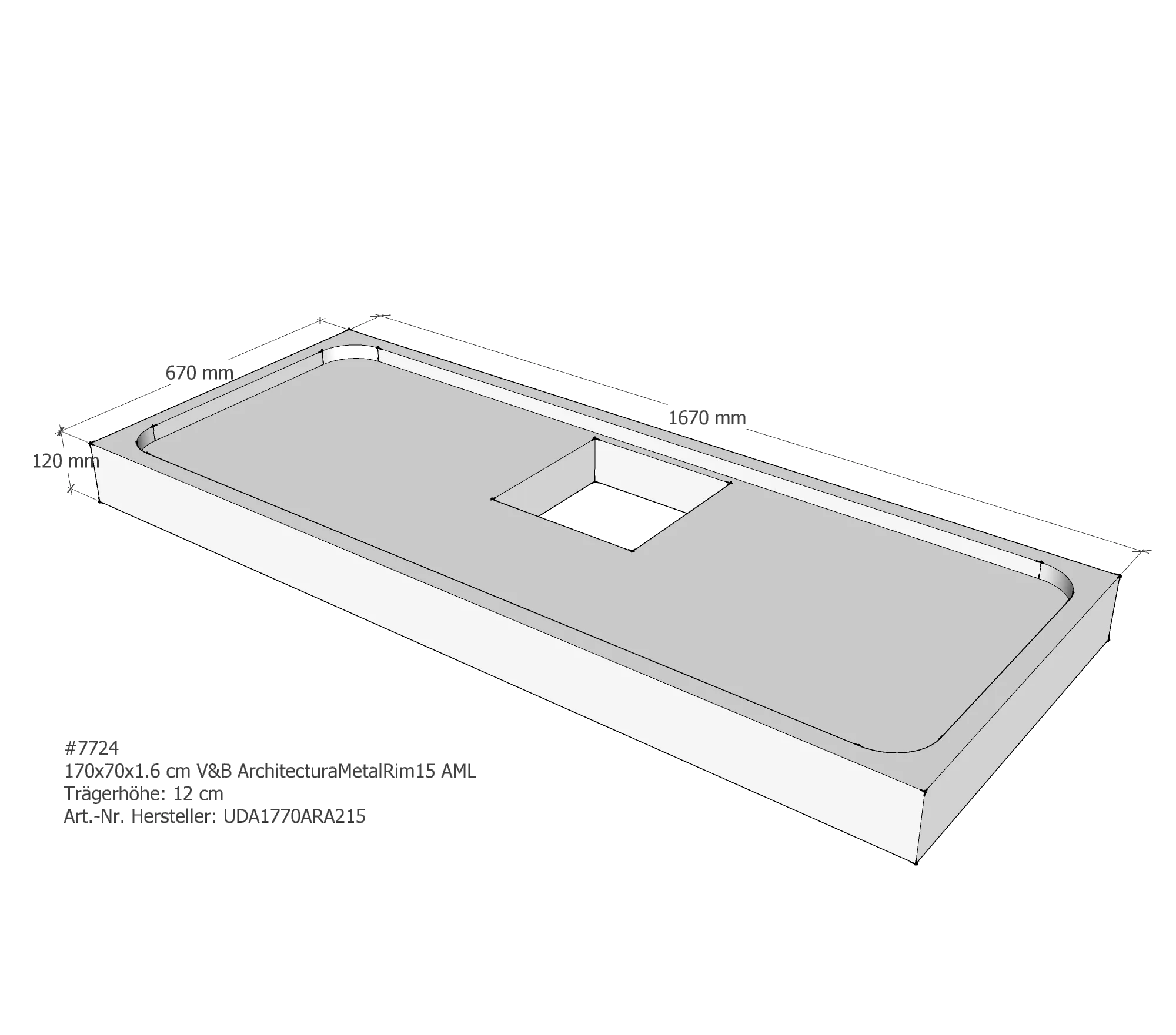 Duschwannenträger passend für Villeroy & Boch Architectura MetalRim 170 × 70 × 1,6 cm