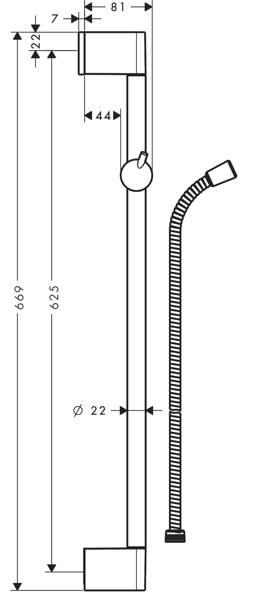 Brausenstange Unica'Crometta 650mm chrom mit Metaflex 1600mm Brausenstange Unica'Crometta 650mm chrom mit Metaflex 1600mm