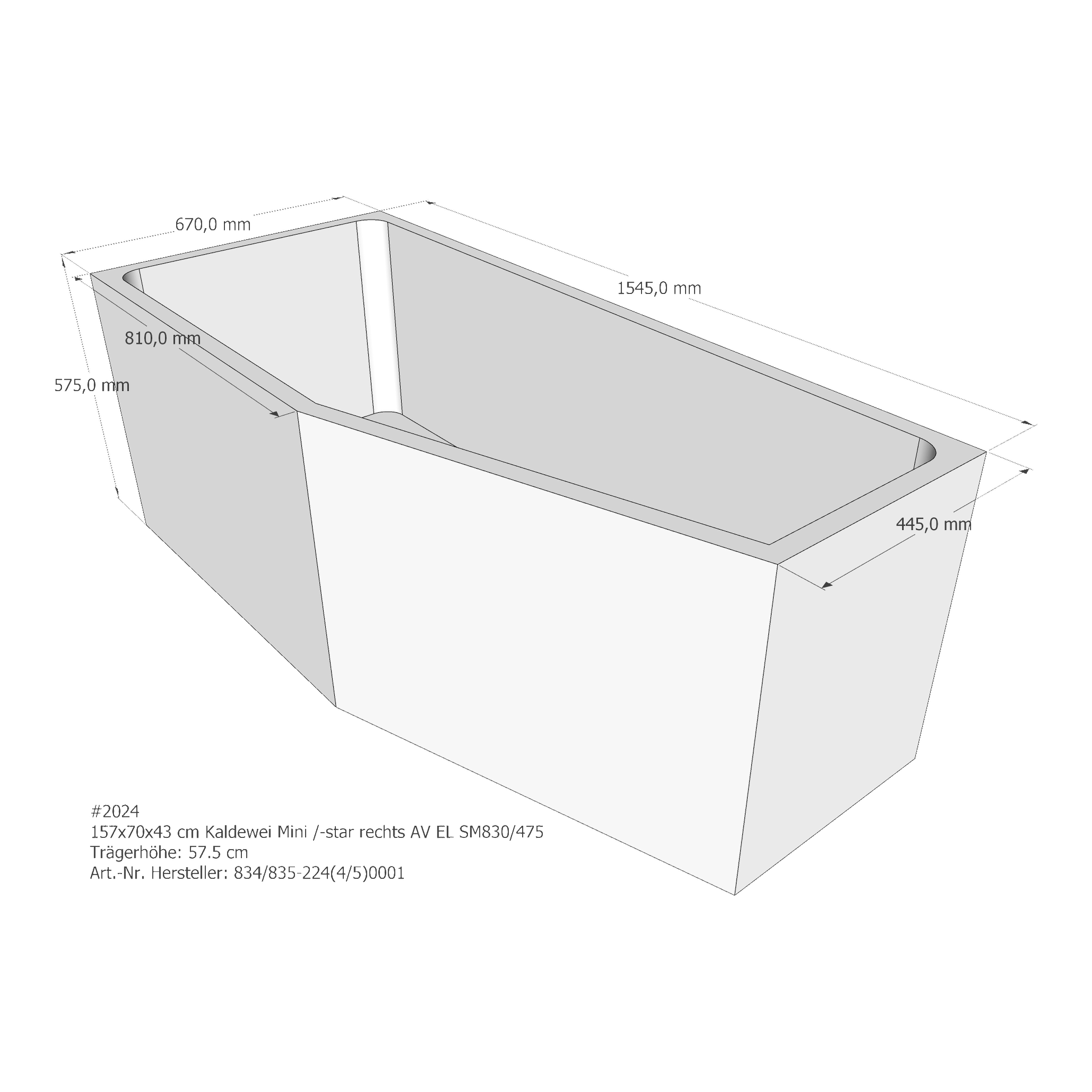 Badewannenträger für Kaldewei Mini rechts 157 × 70 × 43 cm Badewannenträger für Kaldewei Mini rechts 157 × 70 × 43 cm