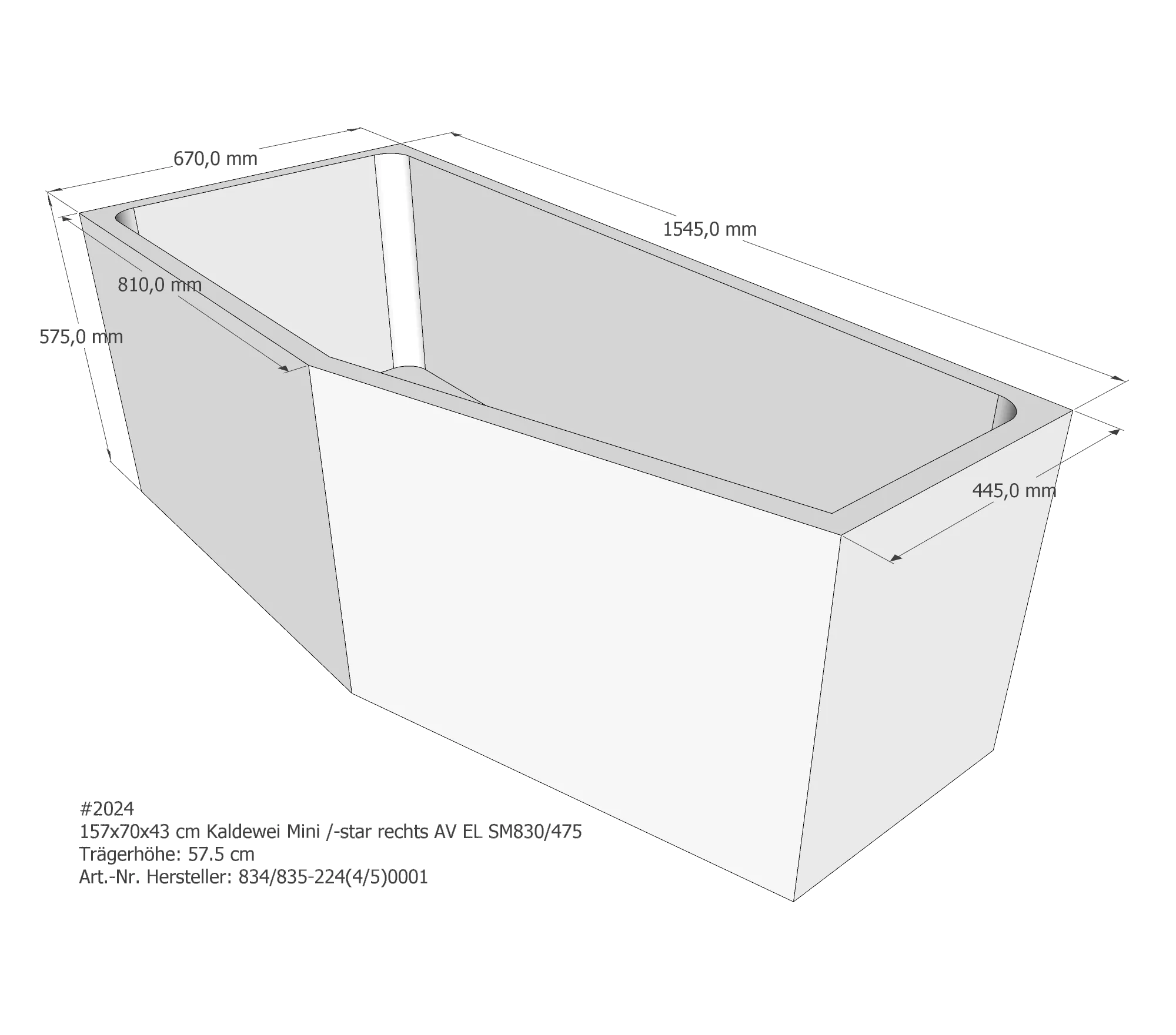 Badewannenträger für Kaldewei Mini rechts 157 × 70 × 43 cm Badewannenträger für Kaldewei Mini rechts 157 × 70 × 43 cm