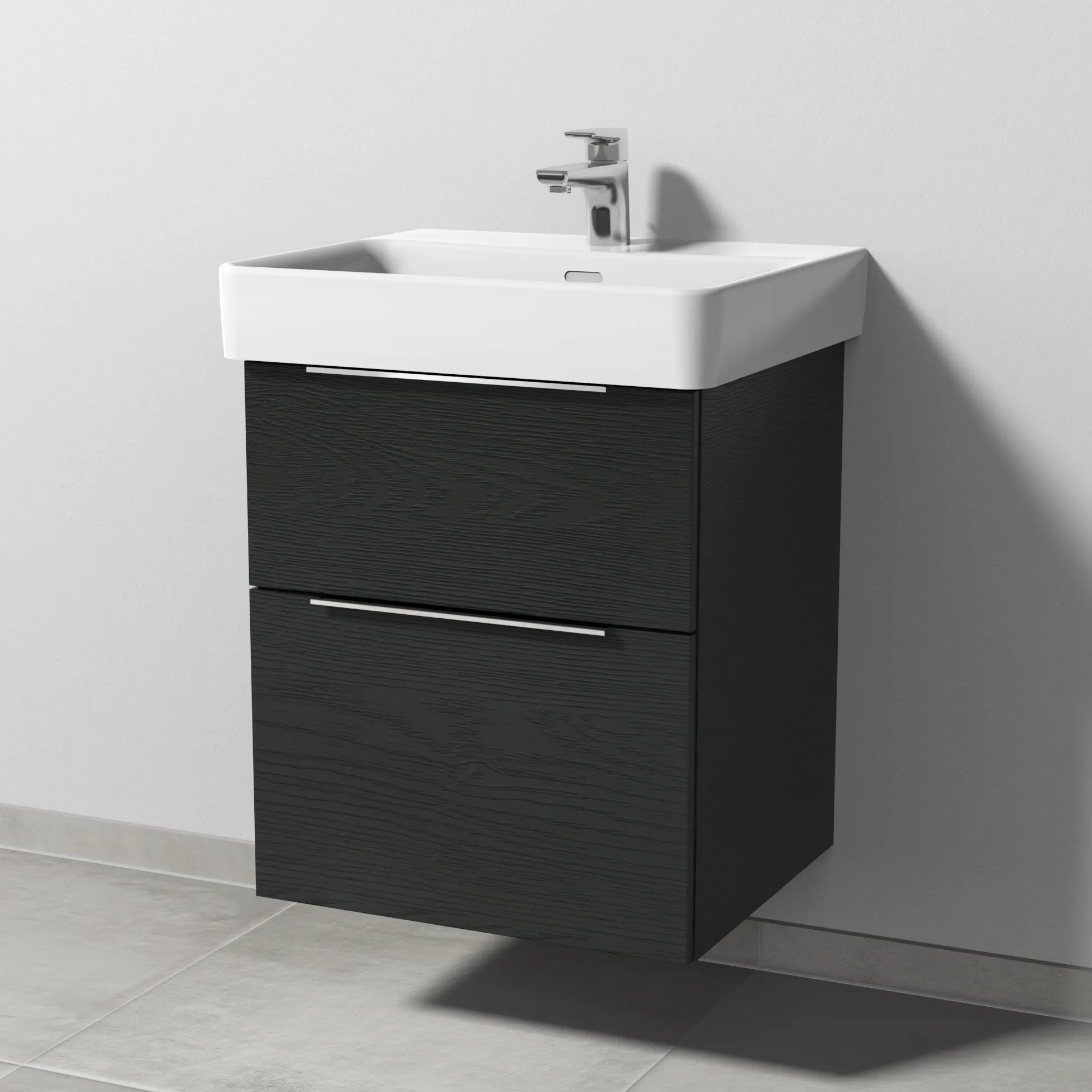 Sanipa Waschtischunterschrank „3way“ passend zu Keramik-Waschtische Pro S von Laufen 500 × 593 × 437 mm in Black Oak, Becken mittig