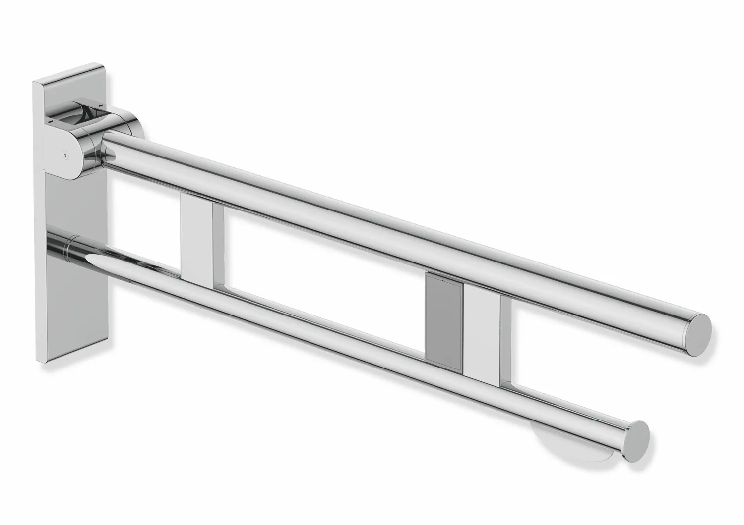 HEWI Stützklappgriff Duo, Design B, Edelstahl, verchromt, Ausladung 700 mm