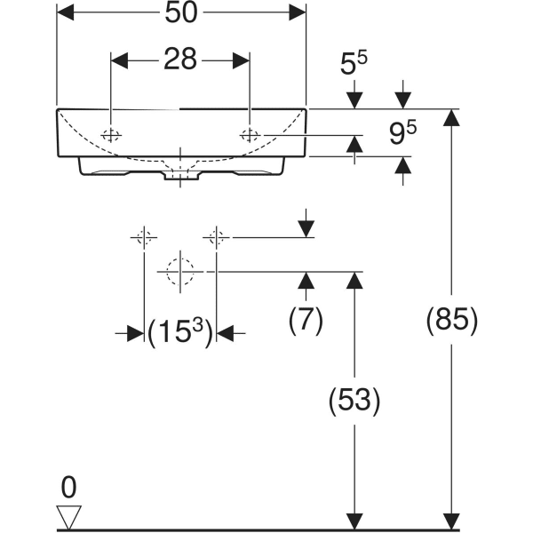 Wandwaschtisch „One“, rechteckig, Hahnlochposition mittig 50 × 41 cm in weiß mit KeraTect® Wandwaschtisch „One“, rechteckig, Hahnlochposition mittig 50 × 41 cm in weiß mit KeraTect®