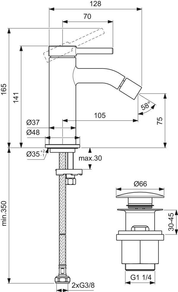 Bidetarmatur Ceraline Nuovo Ausladung 105mm ohne Ablaufgarnitur Chrom