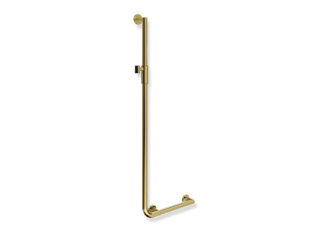 HEWI Winkelgriff System 900 mit Brausehalter, Edelstahl PVD, rechts, 450 x 1250 mm, D 32 mm, Gold glänzend