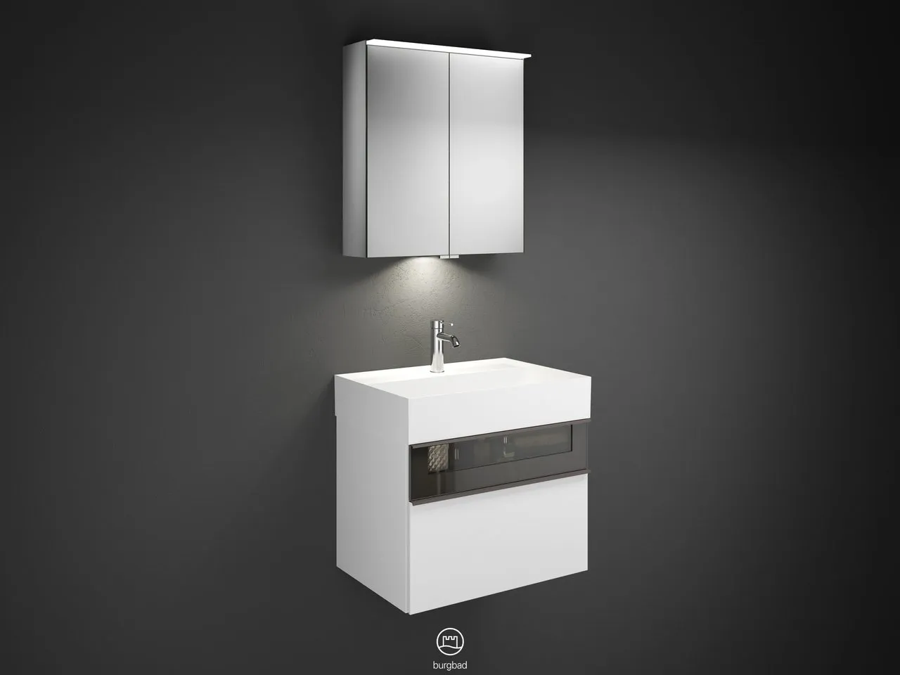 burgbad Yumo SFLA067 Badmöbelset Spiegelschrank mit Mineralguss-Waschtisch burgbad Yumo SFLA067 Badmöbelset Spiegelschrank mit Mineralguss-Waschtisch