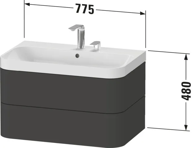 Duravit Waschtischunterschrank c-shaped Set wandhängend „Happy D.2 Plus“ 77,5 × 48 × 49 cm Graphit Supermatt Duravit Waschtischunterschrank c-shaped Set wandhängend „Happy D.2 Plus“ 77,5 × 48 × 49 cm Graphit Supermatt