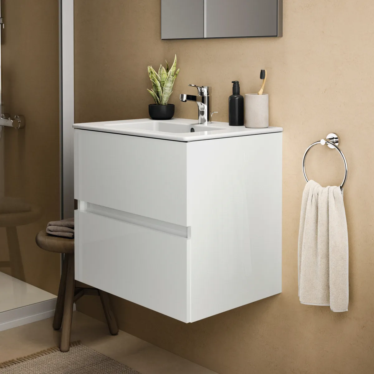 Ideal Standard Waschtischunterschrank „Eurovit+“ 60 × 55 × 44 cm Hochglanz weiß lackiert